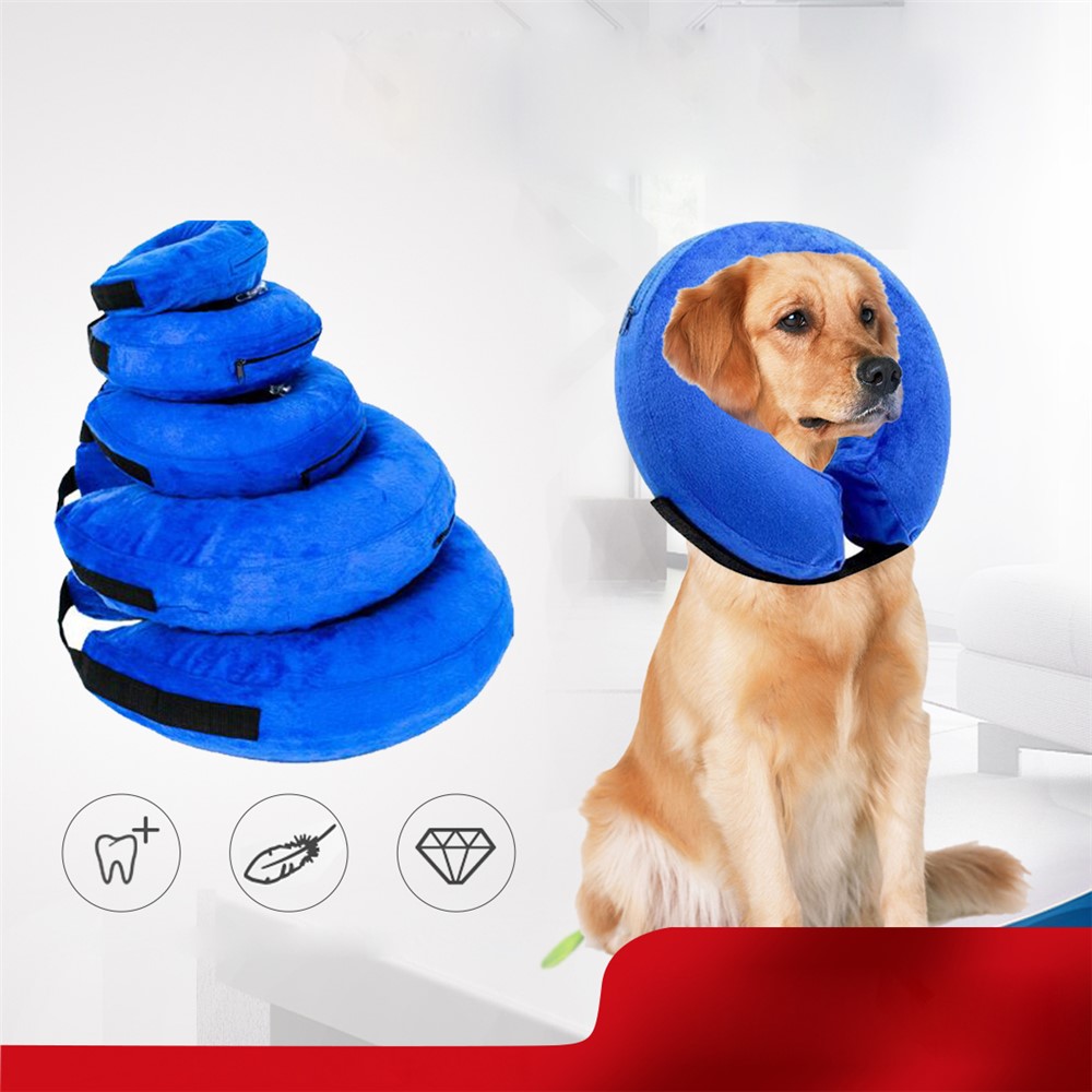 Dog Inflatable Collar Dog Cat Short Plush Anti-lick Ring Collar - Size: XS-7