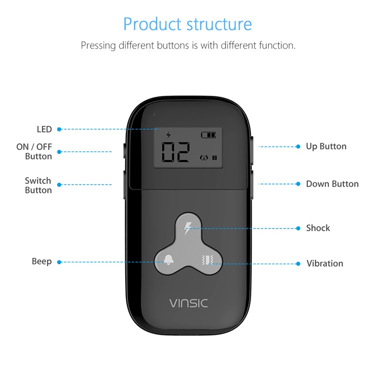 VINSIC VSAA010B Rechargeable Dog Training Collar 5 Levels 300 Meters Remote Control with LCD Display-4