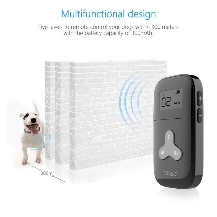 VINSIC VSAA010B Rechargeable Dog Training Collar 5 Levels 300 Meters Remote Control with LCD Display-7