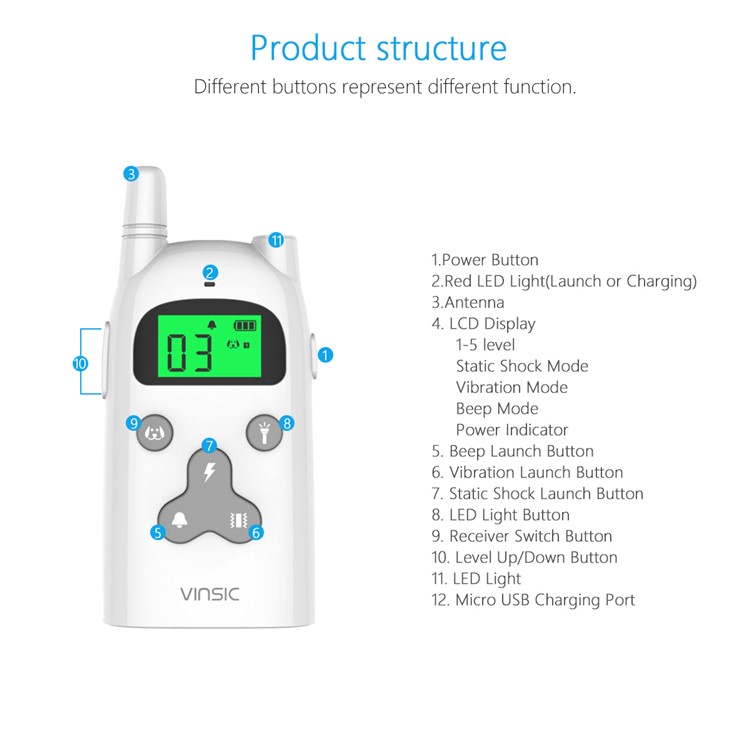 VINSIC VSAA006 Dog Training Collar 300 Meters Remote Control with LCD Display-5