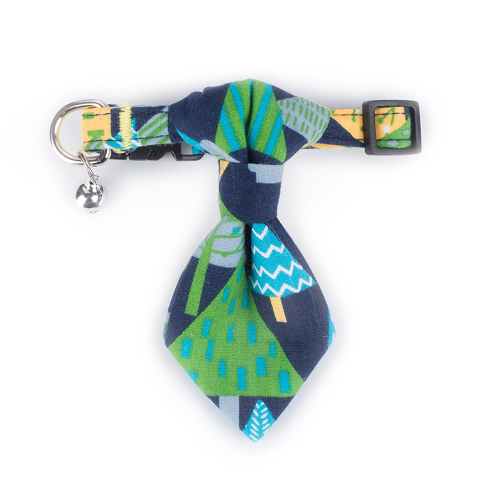 Colorized Necktie Pattern Adjustable Dog Cat Bow Tie Collar with a Bell - Navy Blue-1