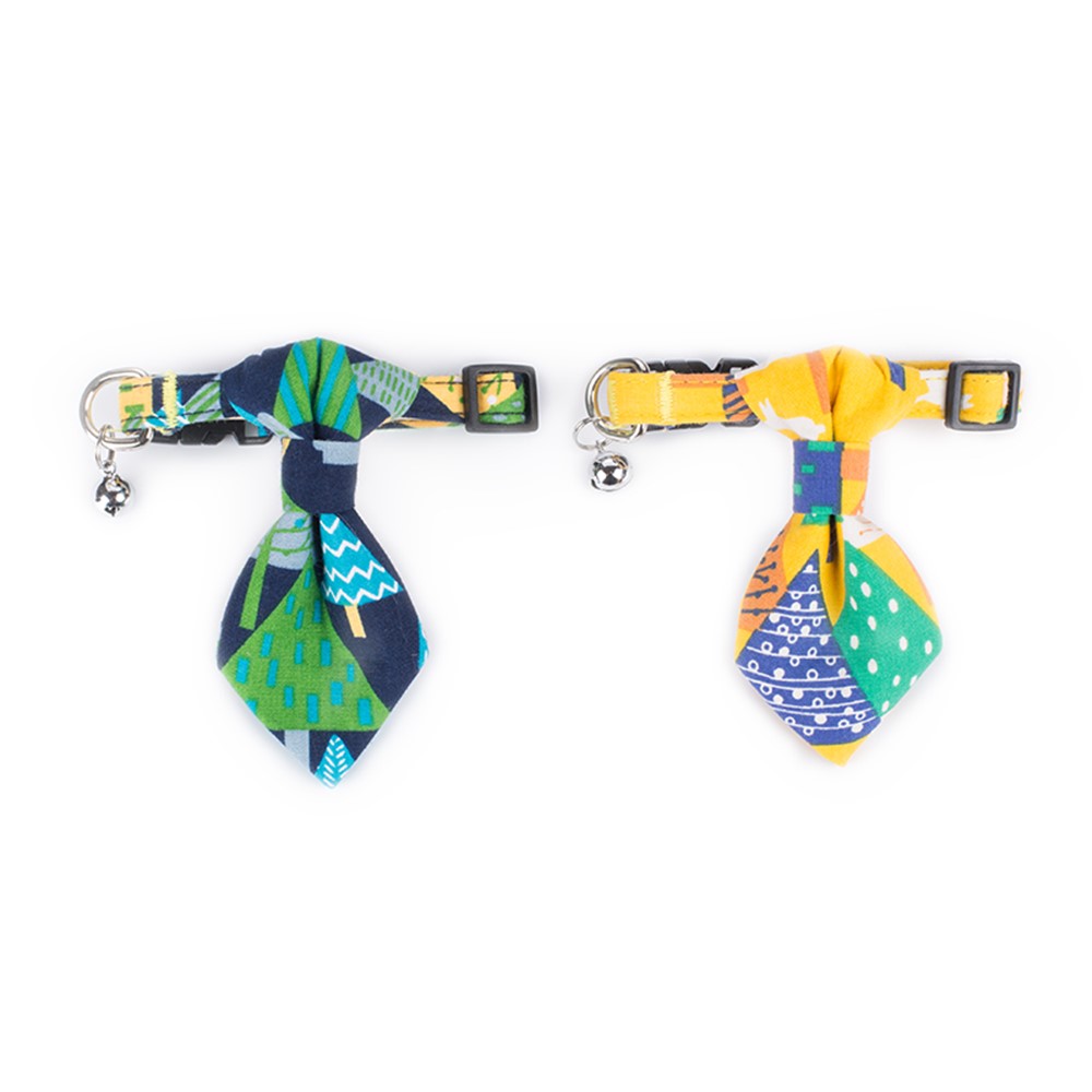Colorized Necktie Pattern Adjustable Dog Cat Bow Tie Collar with a Bell - Navy Blue-2