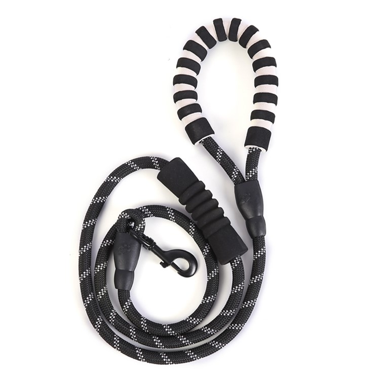 Reflective Nylon Dog Pet Round Traction Leash with Padded Handle - Black-1