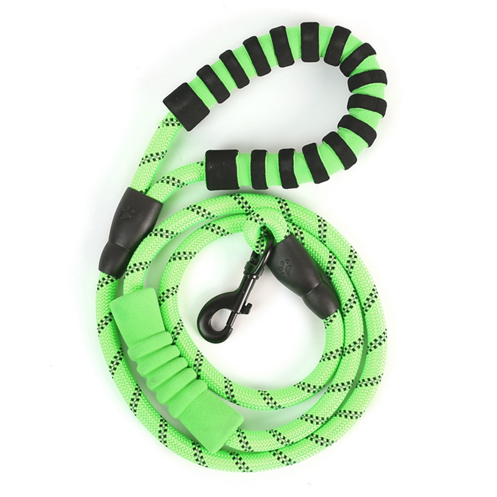 Reflective Nylon Dog Pet Round Traction Leash Strap with Padded Handle - Green-1