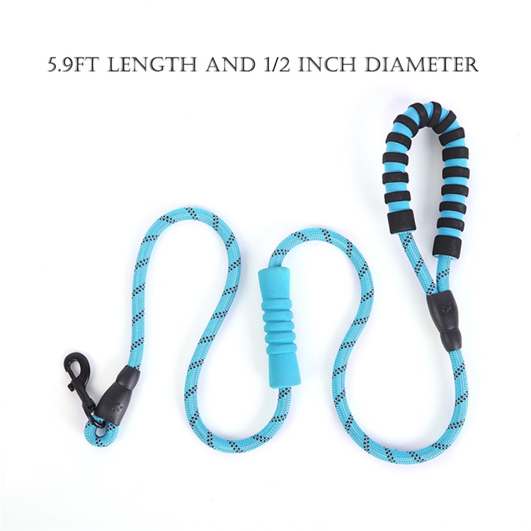 Reflective Nylon Dog Pet Round Traction Rope Belt with Padded Handle - Blue-2