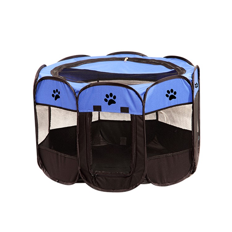 8-side Foldable Puppy Kennel Pet Cage Tent for Pet Dog Cat, Size: 90 x 90 x 58cm - Blue-1