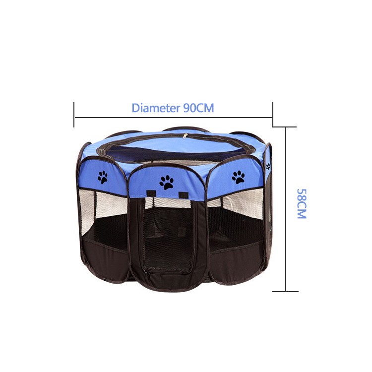 8-side Foldable Puppy Kennel Pet Cage Tent for Pet Dog Cat, Size: 90 x 90 x 58cm - Blue-3