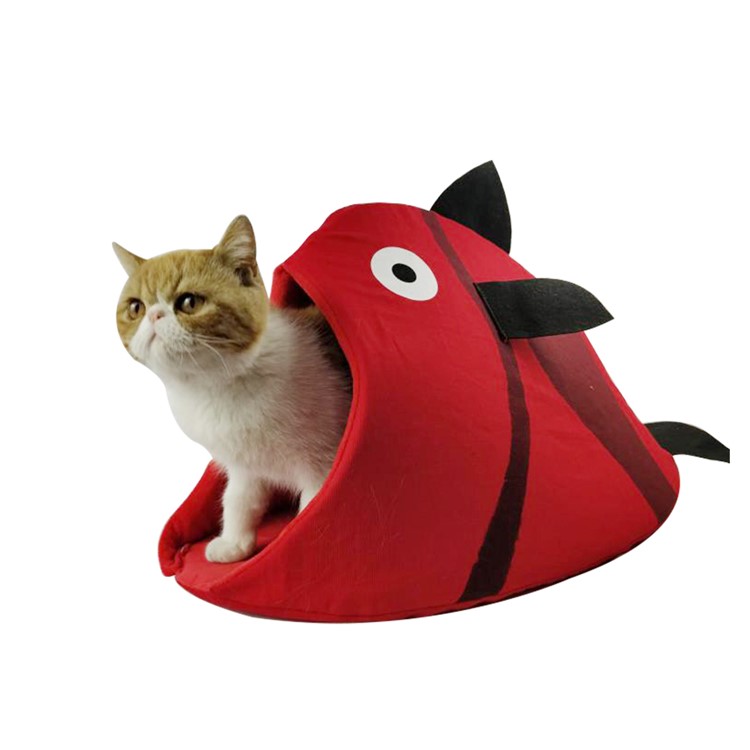 Breathable Fish Shaped Pet Cat Sleeping Bag Felt Nest Cat Litter, Size: L - Red-1