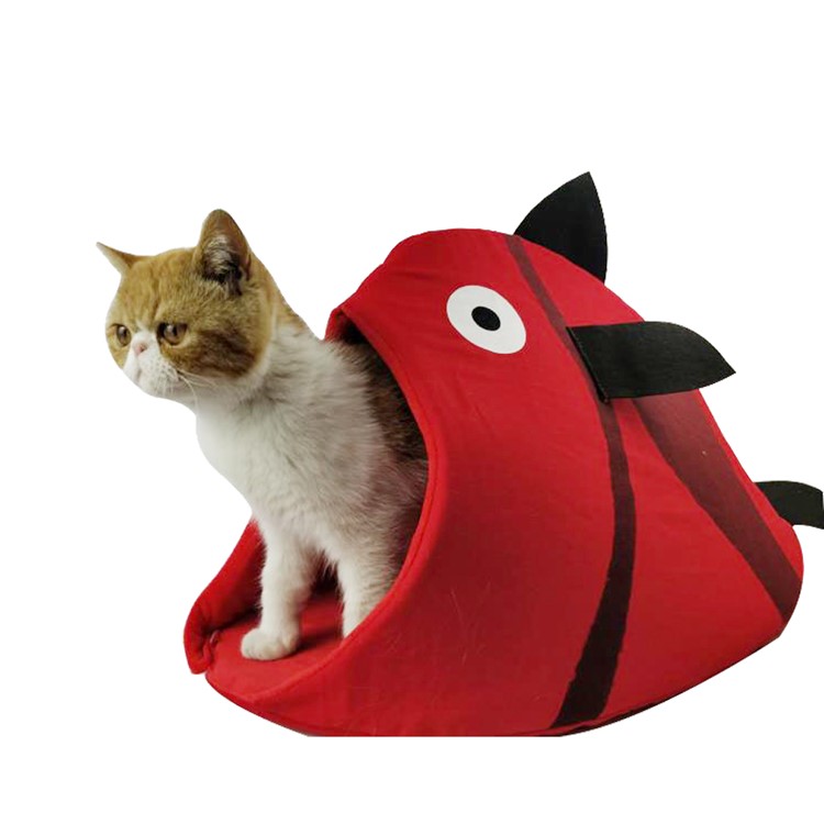 Breathable Fish Shaped Pet Cat Sleeping Bag Felt Nest Cat Litter, Size: L - Red-10