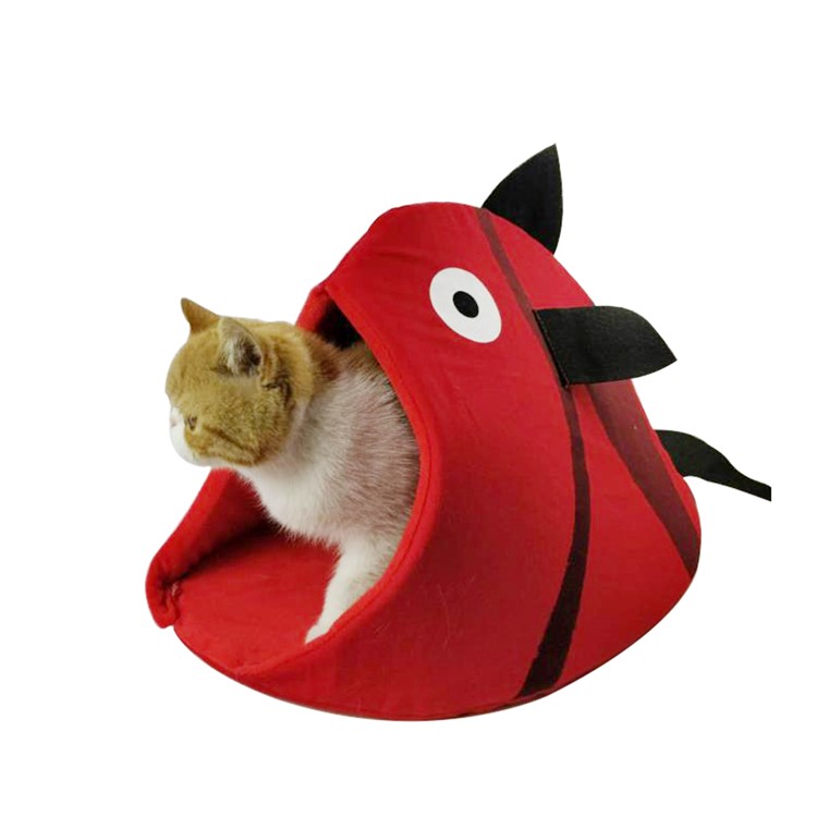 Breathable Fish Shaped Pet Cat Sleeping Bag Felt Nest Cat Litter, Size: L - Red-11