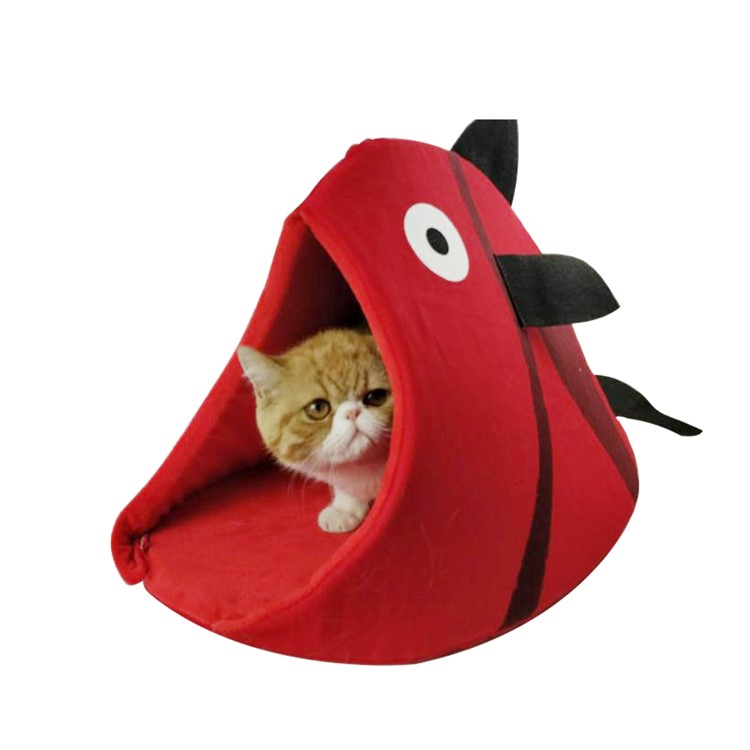 Breathable Fish Shaped Pet Cat Sleeping Bag Felt Nest Cat Litter, Size: L - Red-3