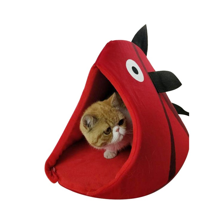 Breathable Fish Shaped Pet Cat Sleeping Bag Felt Nest Cat Litter, Size: L - Red-4