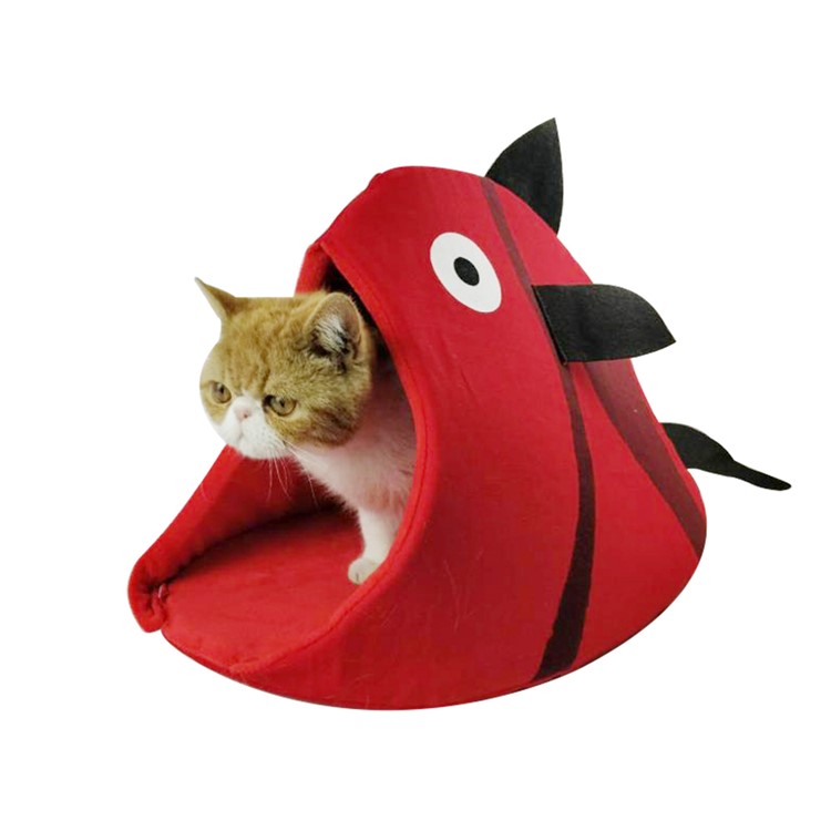 Breathable Fish Shaped Pet Cat Sleeping Bag Felt Nest Cat Litter, Size: L - Red-5