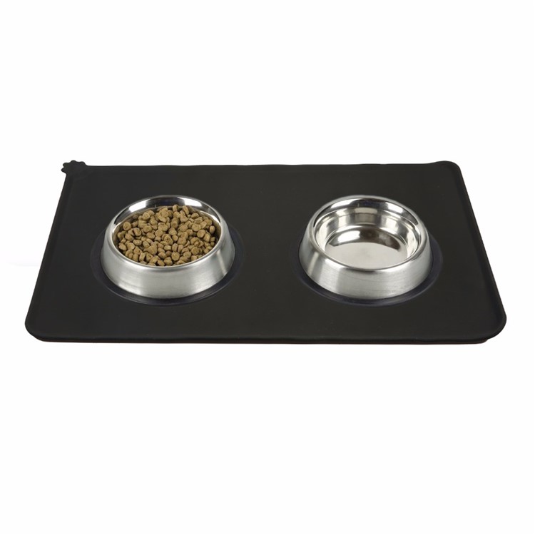 Food and Water Bowl Feeding Mat for Dogs and Puppies Non-slip Durable Silicone Placemat - Black-1