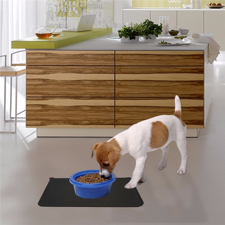 Food and Water Bowl Feeding Mat for Dogs and Puppies Non-slip Durable Silicone Placemat - Black-2