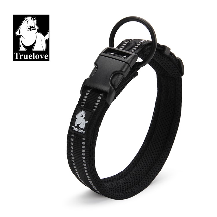 TRUELOVE Mesh Padded Nylon Pet Dog Collar with 3M Reflective Stripe - XS Size / Black-1