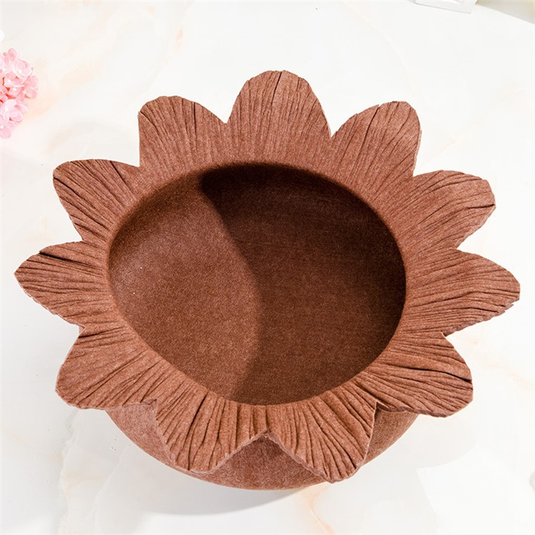 Four Seasons Cozy Felt Pet Nest Kennel Dog Cat Bed Water Lily Shape Breathable Washable - Coffee-2