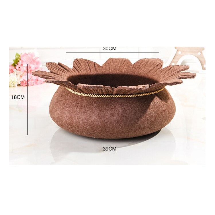 Four Seasons Cozy Felt Pet Nest Kennel Dog Cat Bed Water Lily Shape Breathable Washable - Coffee-6