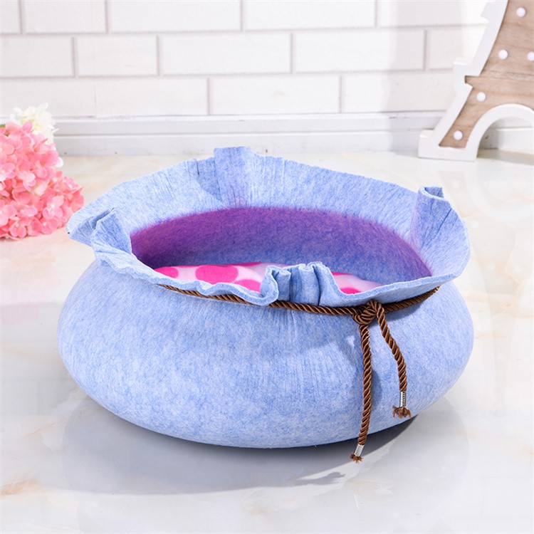 Water Lily Shape Warm Cozy Felt Pet Nest Dog Cat Bed Four Seasons Breathable Washable - Blue-1
