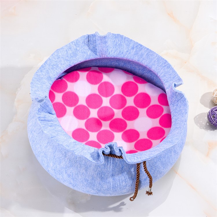 Water Lily Shape Warm Cozy Felt Pet Nest Dog Cat Bed Four Seasons Breathable Washable - Blue-3