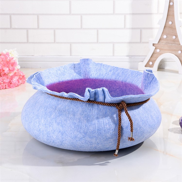 Water Lily Shape Warm Cozy Felt Pet Nest Dog Cat Bed Four Seasons Breathable Washable - Blue-4