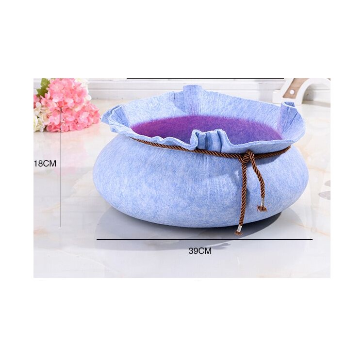 Water Lily Shape Warm Cozy Felt Pet Nest Dog Cat Bed Four Seasons Breathable Washable - Blue-6