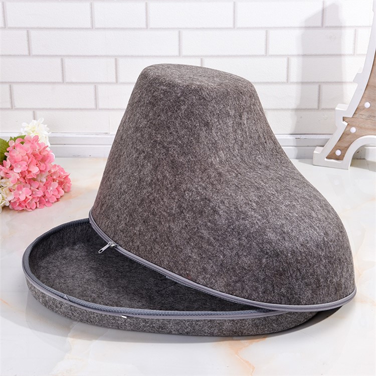 Shoe Shape Cozy Felt Pet Cave Bed Dog Cat Nest Four Seasons Breathable Washable - Side Open / Grey-2