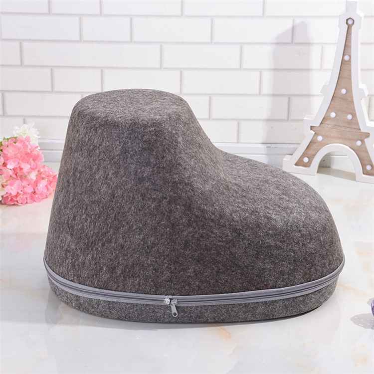 Shoe Shape Cozy Felt Pet Cave Bed Dog Cat Nest Four Seasons Breathable Washable - Side Open / Grey-3