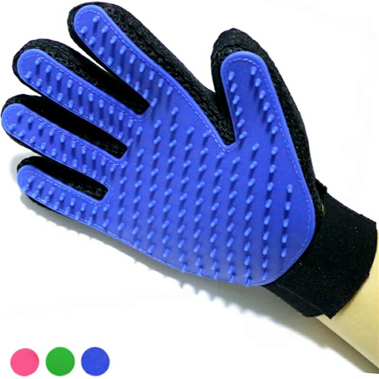 1PC Right Hand Pet Massage Gloves Grooming Brush Tool for Dogs Cats Horses Rabbits etc - Blue-1