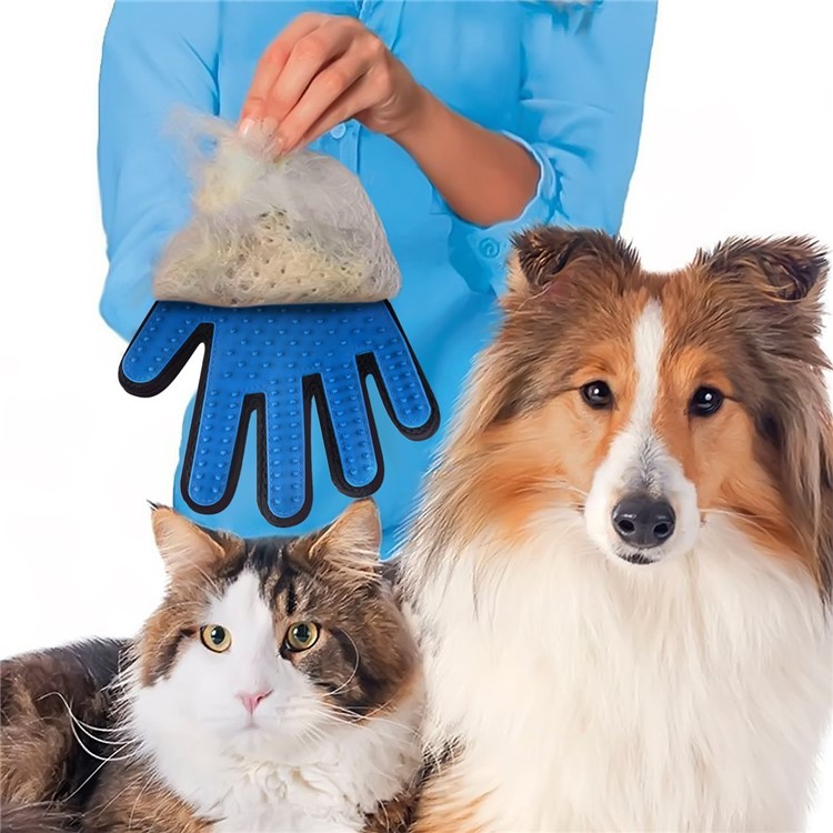 2Pcs/set Pet Dog Cat Grooming Gloves Versatile Pet Clean Grooming Massage Gloves - Blue-3