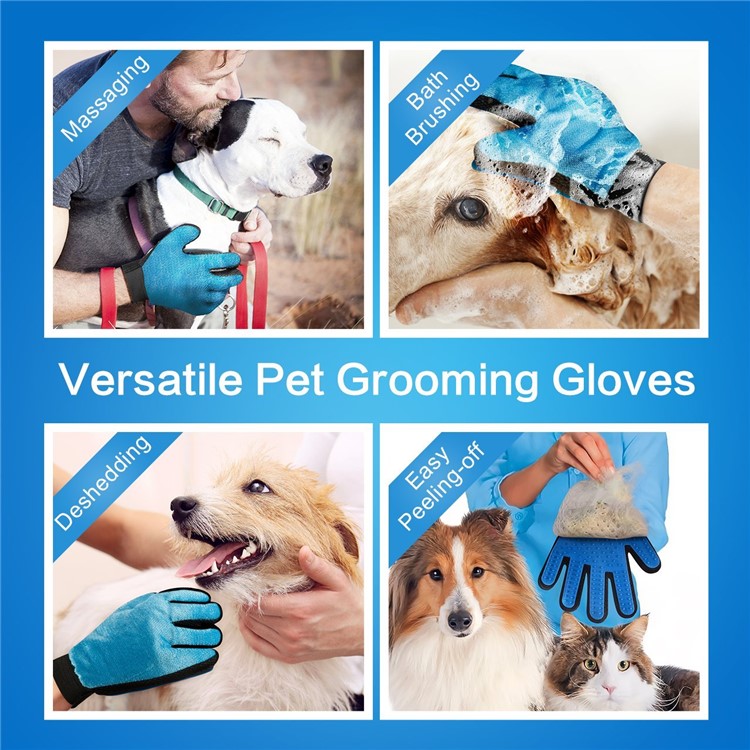 2Pcs/set Pet Dog Cat Grooming Gloves Versatile Pet Clean Grooming Massage Gloves - Blue-7