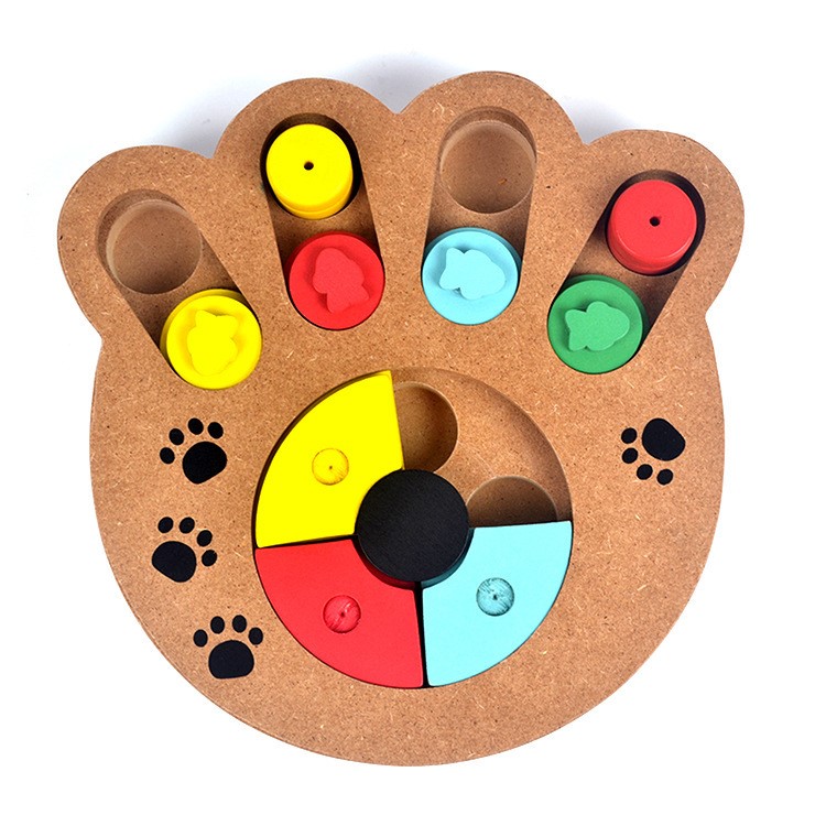 Wooden Multi-Functional Dog Food Bowl Educational Clamp Slot Training Toy - Paws-1
