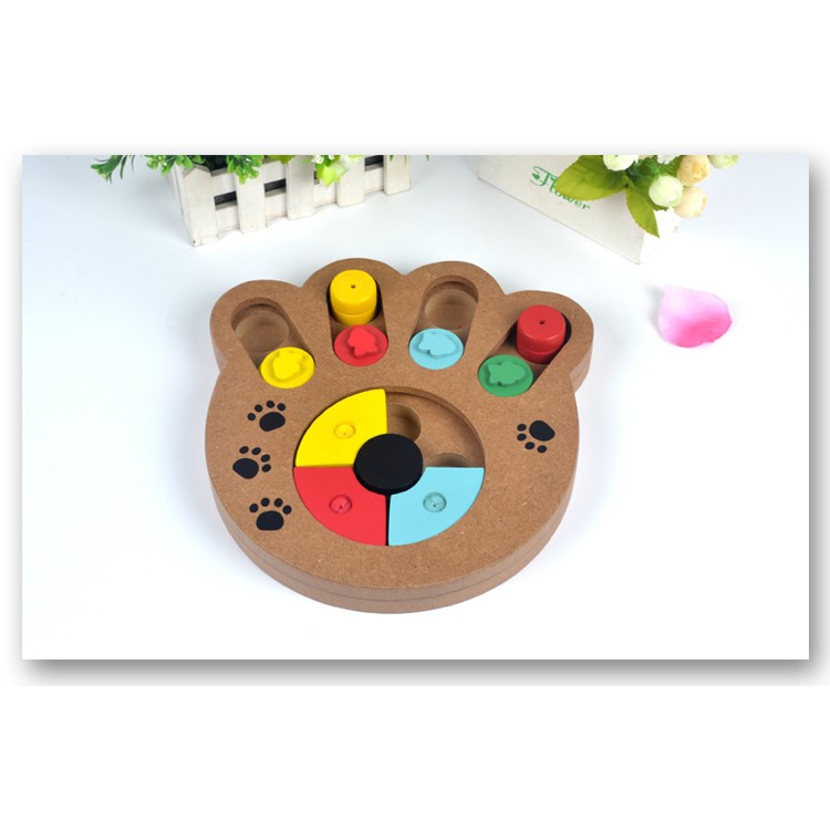 Wooden Multi-Functional Dog Food Bowl Educational Clamp Slot Training Toy - Paws-3