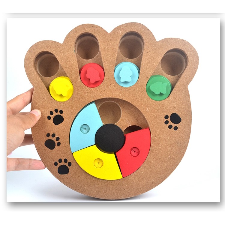 Wooden Multi-Functional Dog Food Bowl Educational Clamp Slot Training Toy - Paws-4