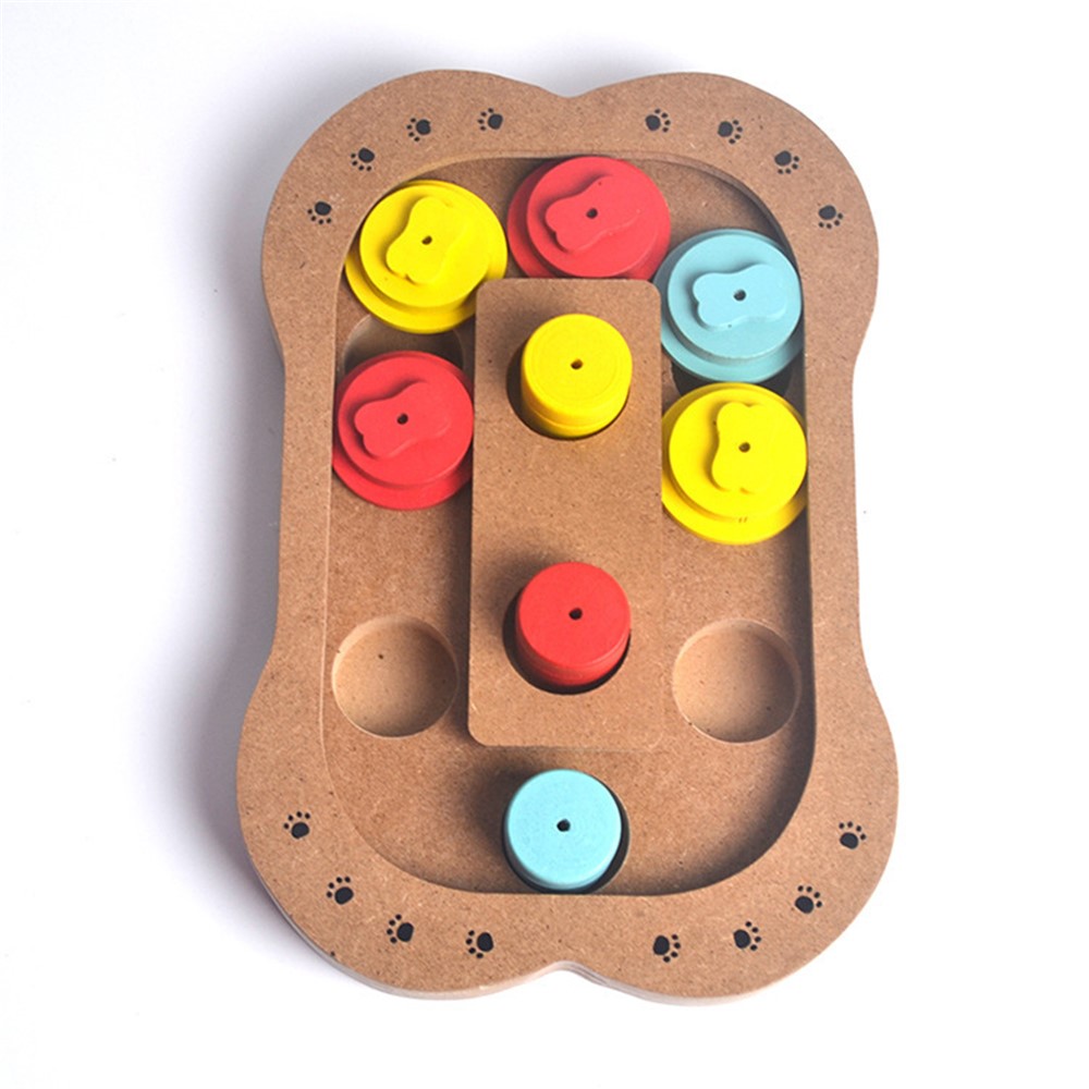 Wooden Multi-Functional Dog Food Plate Educational Clamp Slot Training Toy - Bone-1