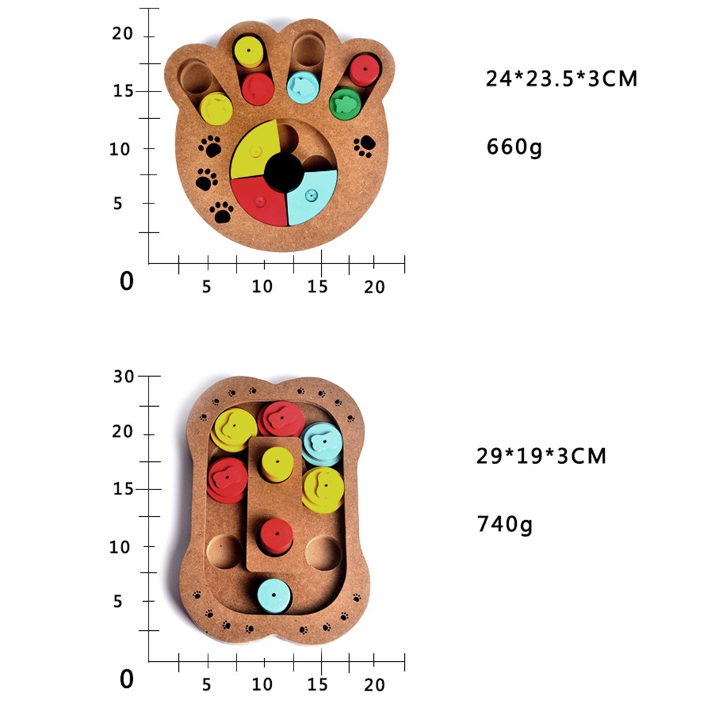 Wooden Multi-Functional Dog Food Plate Educational Clamp Slot Training Toy - Bone-2