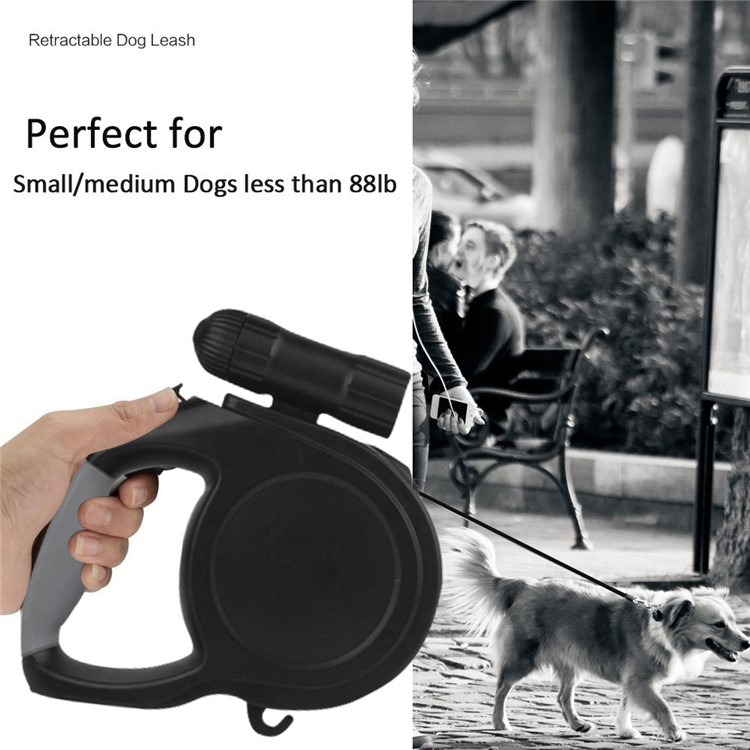5 Meters Automatic Retractable Dog Leash Strap with LED Light for Small and Medium Dogs - Black-1