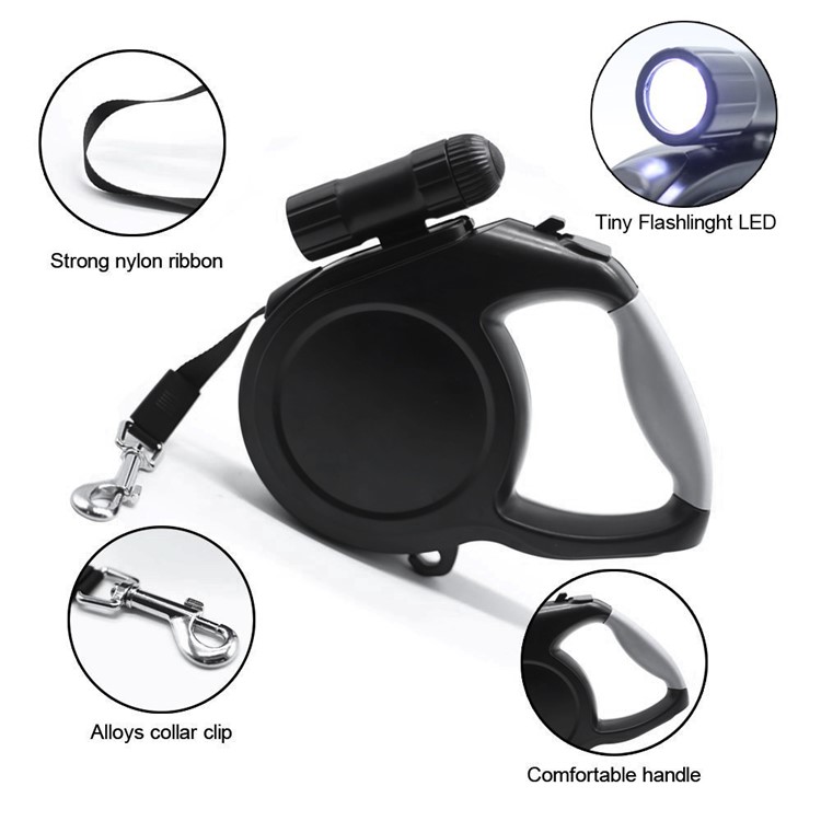5 Meters Automatic Retractable Dog Leash Strap with LED Light for Small and Medium Dogs - Black-11