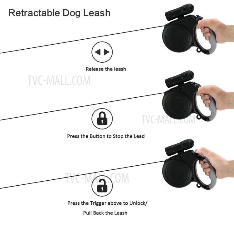 5 Meters Automatic Retractable Dog Leash Strap with LED Light for Small and Medium Dogs - Black-12