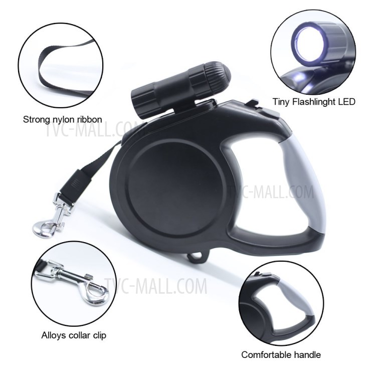 5 Meters Automatic Retractable Dog Leash Strap with LED Light for Small and Medium Dogs - Black-15