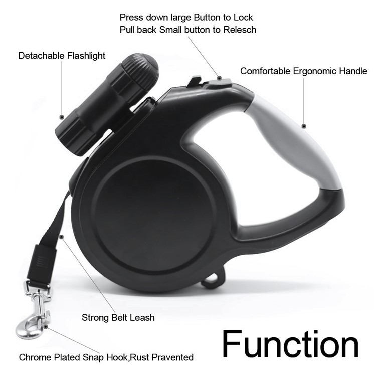 5 Meters Automatic Retractable Dog Leash Strap with LED Light for Small and Medium Dogs - Black-4