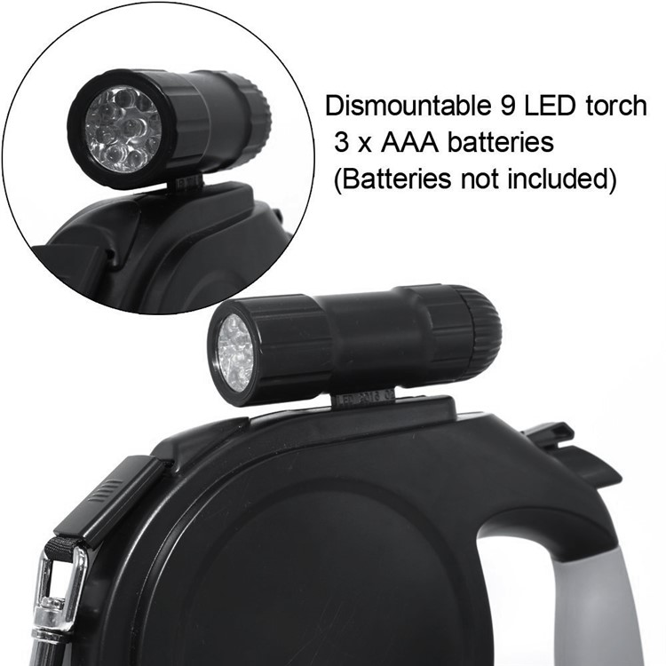 5 Meters Automatic Retractable Dog Leash Strap with LED Light for Small and Medium Dogs - Black-7