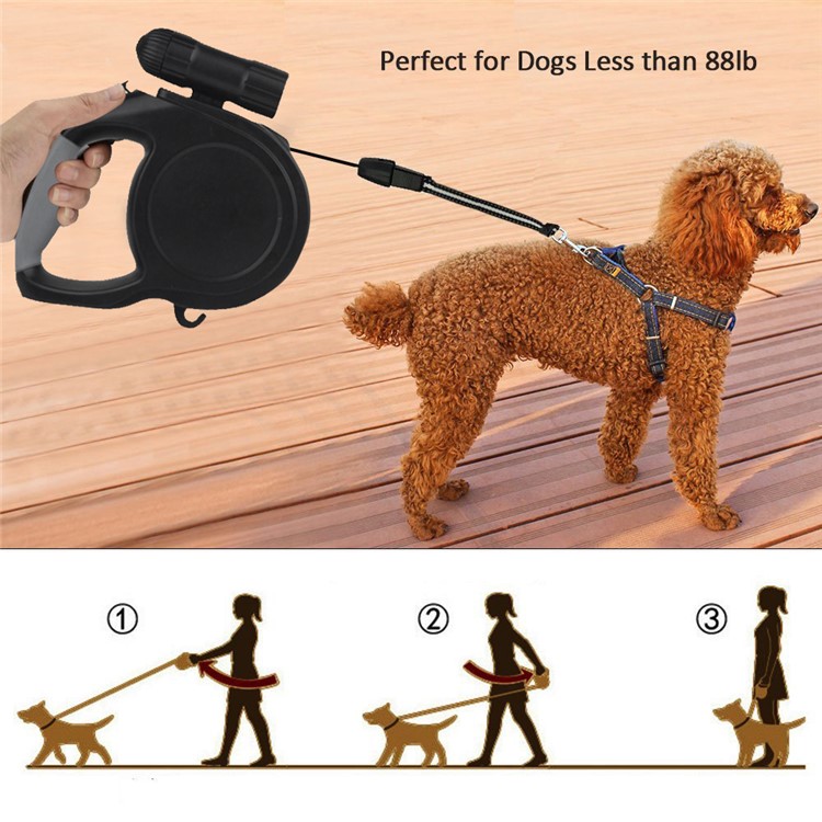 5 Meters Automatic Retractable Dog Leash Strap with LED Light for Small and Medium Dogs - Black-8