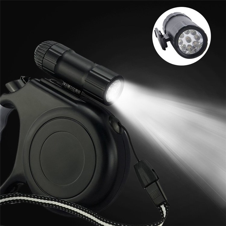 5 Meters Automatic Retractable Dog Leash Strap with LED Light for Small and Medium Dogs - Black-9