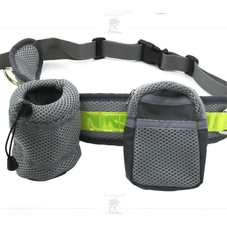 Fashionable Dog Training Waist Belt with Zipper Mesh Pocket Handsfree Dog Walking Leash Grey