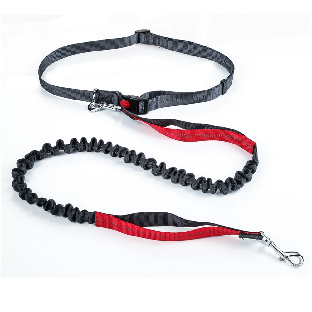 Hands Free Nylon Double-sided Reflective Running Dog Bungee Leash with Dual Handles - Red-2