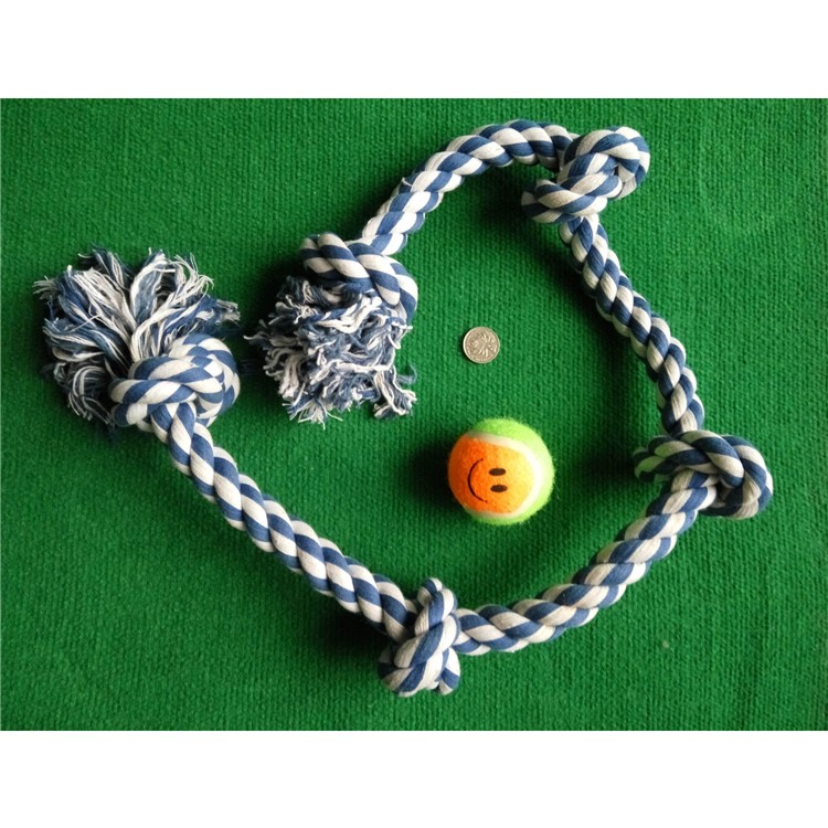 5Pcs/Set 1 Meter Flossy Chews Cotton Blend Color 5-Knot Rope Tugs for Dogs-4