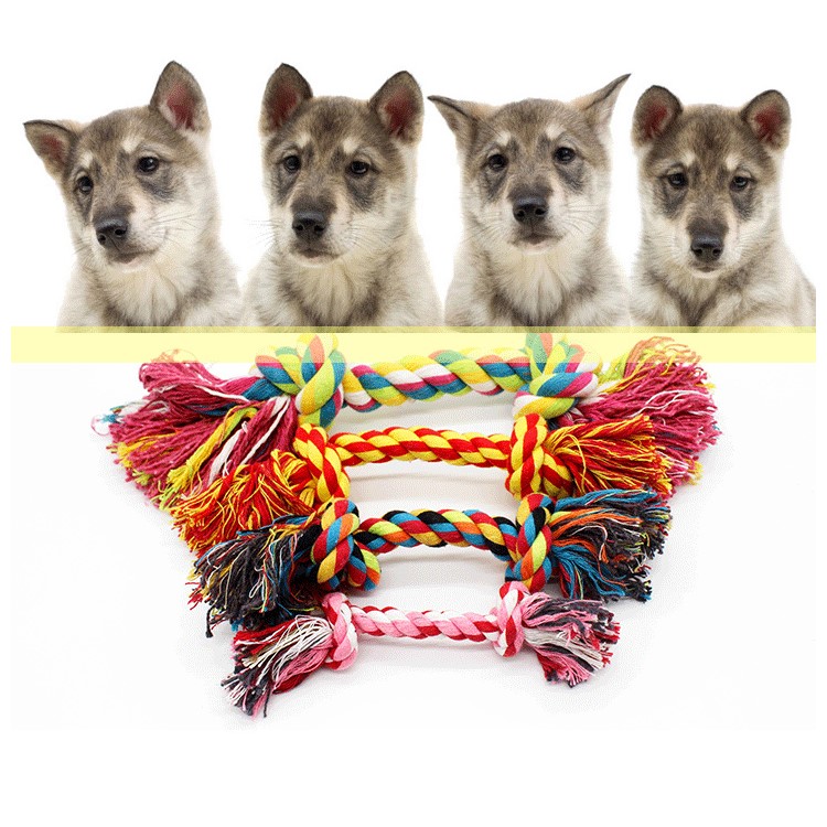 10Pcs/Set 17cm Flossy Chews Cotton Rainbow Color 2-Knot Rope Tugs for Dogs-1