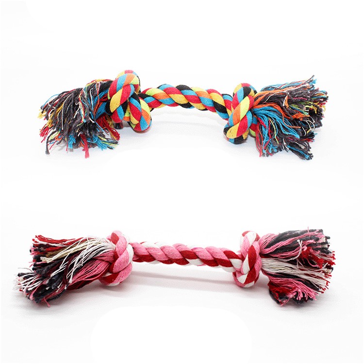 10Pcs/Set 17cm Flossy Chews Cotton Rainbow Color 2-Knot Rope Tugs for Dogs-3