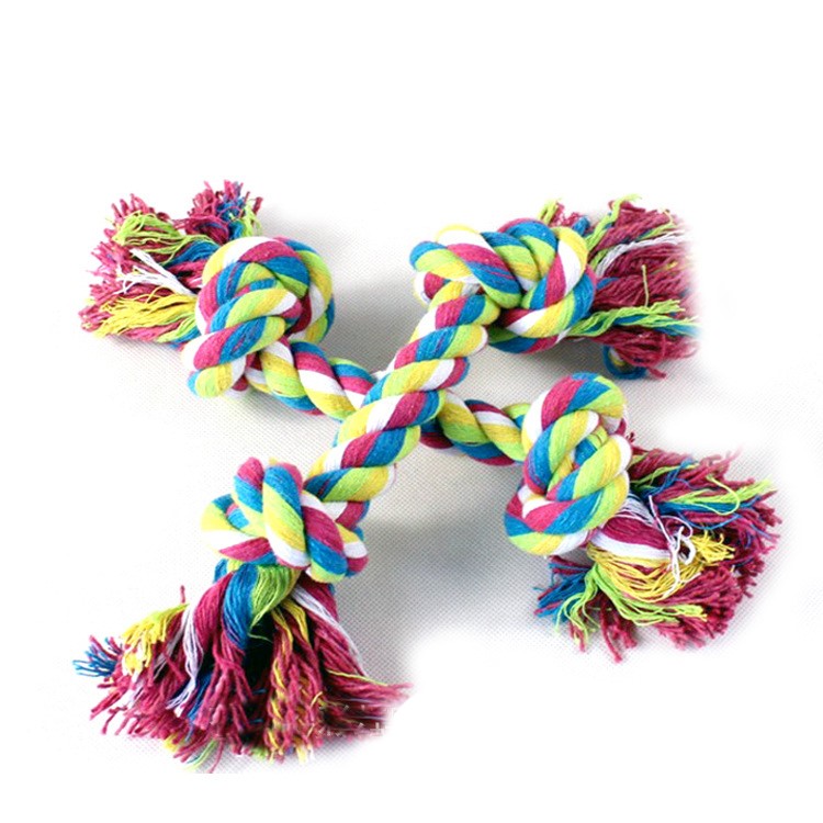 10Pcs/Set 17cm Flossy Chews Cotton Rainbow Color 2-Knot Rope Tugs for Dogs-4